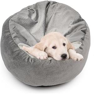 bebeibon Cuccia Calmante per Cane e Gatto, Morbido Rotondo Letto Lavabile con Copertina, Fondo Antiscivolo Lettino Nido Peluche per Cane di Piccola, Media e Grande Taglia, Cuscino Soffice, 50cm Grigio