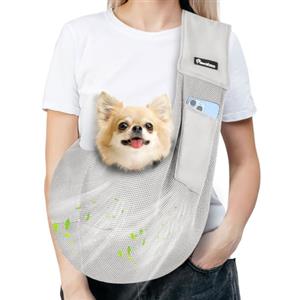 Pawaboo Trasportino per Cani e Gatti, Borsa per Cani e Cuccioli in Rete Traspirante per Animali Fino a 14Lb, con Ampia Cinghia, a Mani Libere con Guinzaglio di Sicurezza Incorporato, Grigio
