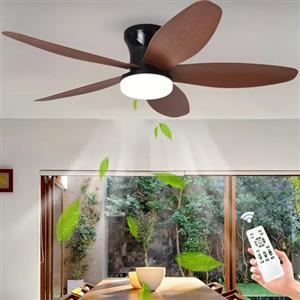 LASANYA Ventilatore da Soffitto con Luce e Telecomando Soggiorno Lampadario Ventilatore da Soffitto a 5 Pale Dimmerabile Per Camera da Letto Reversibile, 6 Velocità, Motore DC-Black-Wood||100CM