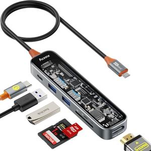 Aceele Hub USB C HDMI 4K@60HZ Adattatore Multiporta di Tipo C con Lettore di Schede SD/TF, PD 100W Carica, 2 USB-A 5Gbps, Sdoppiatore USB C Compatibile con MacBook Pro/Air Dell XPS e Altro Ancora