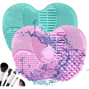 EAVUYIS Tampone in Silicone Spazzola Tappetino Mat per Cosmetici, 2Pcs Spazzole per Cosmetici Tappetino per Pulizia, Strumento per la Pulizia dei Pennelli da Trucco