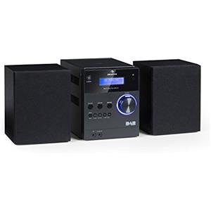 AUNA MC-20 DAB - Mini Impianto Stereo Hi Fi, Sintonizzatore Radio DAB+, Connessione Bluetooth, lettore CD top loading, Altoparlanti bassreflex, 2x5W, LCD, Telecomando, Nero