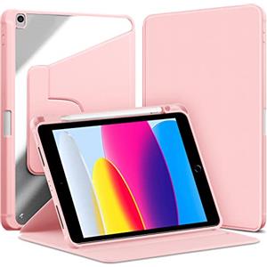 VAGHVEO Rotating Custodia per iPad 9a / 8a / 7a Generazione 10.2 Pollici con Portapenna, iPad Air 3a 2019 10.5 / iPad Pro 10.5 Custodie a Libro a 360 Gradi di Rotante + PC Trasparente Cover, Rosa