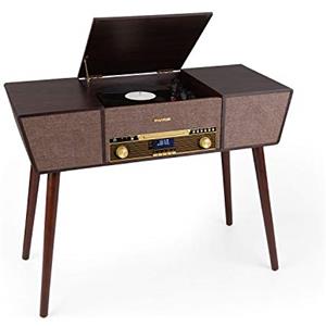 AUNA Belle Epoque 1912 - Giradischi Vinili Vintage, 3 Velocità: 33, 45 e 78 giri/min, Lettore CD, Radio DAB+/FM, Bluetooth, Registrazione USB, 2 Altoparlanti, Display a LED, Telecomando, Marrone