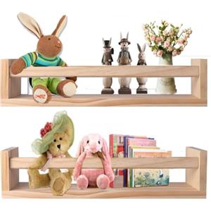 Kopinma 2 Pezzi Mensole Libreria da Muro in Legno, Scaffale da Parete Galleggiante nel Legno Naturale per Bambini, Scaffali per Vivaio un Parete, Bagno, Portaspezie da Cucina