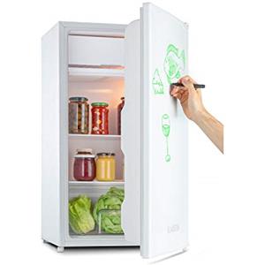 KLARSTEIN Spitzbergen - Frigorifero, Classe Energetica E, Vano Congelatore, Design ZestfulART: Sportello Scrivibile con Pennarello Incluso, 2 Vani sullo Sportello, Bianco, 90 L