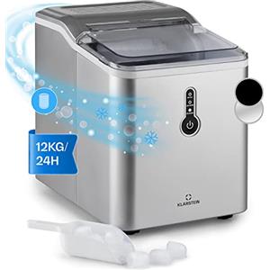 Klarstein Macchina Ghiaccio 1.5L, Macchina del Ghiaccio Professionale, Fabbricatore Ghiaccio Secco Alimentare 12kg, Cubetti di Grandi Dimensioni, Macchina Ghiaccio Casa Autopulente per Cocktail