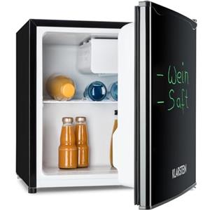 KLARSTEIN Spitzbergen - Frigorifero, Classe Energetica E, Vano Congelatore, Design ZestfulART: Sportello Scrivibile con Pennarello Incluso, 2 Vani sullo Sportello, Nero, 46 L