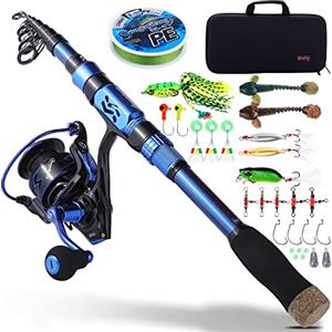 Sougayilang Combos, canna da pesca telescopica in fibra di carbonio, 12+1 BB Spinning Reel con custodia per il trasporto per acqua salata e acqua dolce-2.4B