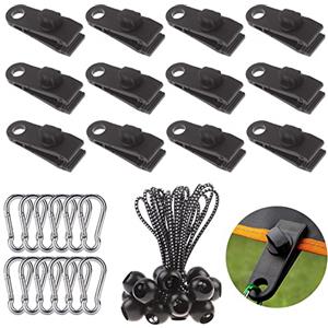 DQZSY 12 clip per tenda,12 corde elastiche,12 fibbie, utilizzati per Fissare teloni, Clip da Campeggio, teloni, coperture per Piscine, coperture Marine