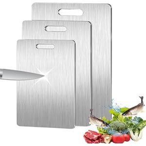 lafo 1 tagliere in titanio, 29 x 20 cm, tagliere su entrambi i lati in acciaio inox, tagliere multifunzione in titanio per tagliare carne, verdure e frutta (S)