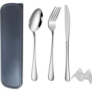 QZLSAYSLSet di Posate Acciaio Inox, 5 Pezzi, Posate da Viaggio in Argento con Cucchiaio Forchetta Coltello, Finitura Lucida Lavabili in Lavastoviglie (Blu profondo)