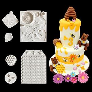 Rolin Roly 6PCS Stampi per Torta Fondente di Girasole Stampo in Silicone Api a Nido D'ape Stampi in Silicone Ape Stampi per Dolci Del Fiore Del Sole DIY Decorando Biscotti (6PCS Fondant Molds)