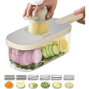 LIIGOU 6-in-1 Mandolina per Verdure Professionale Affetta Verdure in Acciaio Inox con 6 Lame Manuale Multifunzione Taglia Patate Mandolina Regolabile Spessore