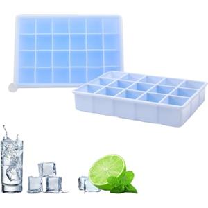 HenfuME 2 Pezzi stampo ghiaccio silicone,stampo cubetti ghiaccio,stampi ghiaccio silicone con coperchio,contenitore ghiaccio,per whisky e bevande refrigerate (15 scomparti × 1 + 24 scomparti × 1) blu