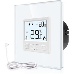 CNBINGO Termostato digitale da incasso con sonda, termostato per acqua riscaldamento a pavimento e caldaia, termostato da parete per sistemi di riscaldamento e raffreddamento, bianco con telaio in