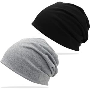 HUZNA 2 Pezzi Berretto Uomo Donna Invernali,Berretto in Jersey Leggero, Beanie Berretto,Unisex Berretto Sci, Slouch Beanie in Cotone,per Sci Running Sonno