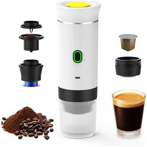 Irishom 3 in 1 Macchina per Il caffè elettrica Portatile, Mini Funziona con Capsule e caffè macinato, 15 Bar & Freddo e riscaldante per Auto, casa, Viaggio