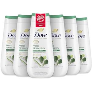 Dove Bagnoschiuma Fresca Idratazione, Bagnodoccia Idratante, Formula Delicata sul Microbioma della Pelle, con Agenti Idratanti Vegetali, Senza Solfati SLES, Bagnodoccia Uomo e Donna, 6 Pezzi da 225 ml