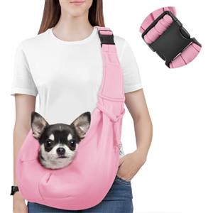 Pawaboo Borsa a Tracolla per Cani con Fibbia Regolabile Portacarte a Mani Libere, Guinzaglio di Sicurezza per Cuccioli e Gatti, Tracolla Extra Larga Porta-Animali, Fino a 12 Lbs, Rosa