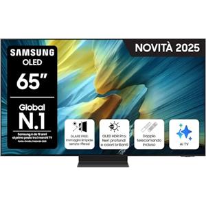 Samsung OLED 4K Vision AI Smart TV 65'' QE65S95FATXZT, NQ4 AI Gen4 Processor, 4K AI Upscaling, Glare Free, Dolby Atmos & OTS+, Infinity One Design, PACCHETTO INTRATTENIMENTO, 2025