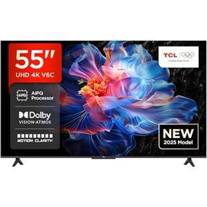 TCL 55V6C TV 55 4K UHD Smart LED TV, 4K HDR, Google TV con design senza bordi (Dolby Audio, Motion Clarity, compatibile con Google Assistant e Alexa)