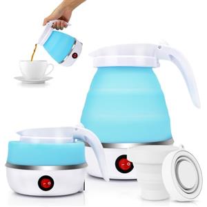 EUBSWA - Bollitore portatile da campeggio, 600 ml, pieghevole, mini bollitore elettrico in silicone per campeggio, viaggi, attività all'aperto (blu)