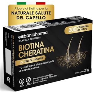 CISBANI PHARMA Biotina Cheratina - Integratore Capelli e Rinforzante per Unghie, con Zinco e Selenio - 200 Compresse da 100 mg, Oltre 6 Mesi di Scorta - Senza Glutine e Lattosio - CISBANI PHARMA