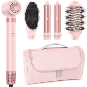 MESCOMB [5 in 1] Multifunzione Spazzola Asciugacapelli & Air Styler 110000 RPM Asciugatura Rapida con Arricciacapelli Automatico e Spazzola Lisciante per Capelli Ricci, Lisciati, Cura Ionica