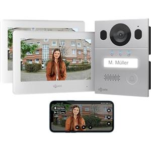GOLIATH® Videocitofono 2 Fili [2x SCHERMO DA 7 POLLICI] Video citofono con telecamere esterne - Kit Videocitofono con Apriporta - Videocitofoni bifamiliare - Antivandalo e impermeabile - Da incasso