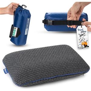 Marcolumb Cuscino da viaggio - Supporto ergonomico per il collo da campeggio in memory foam con federa termoregolante - Borsa da viaggio impermeabile inclusa (Nero)