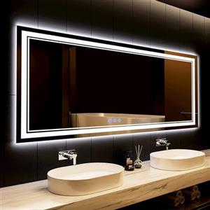 baklon Cornice doppia Specchio da Bagno con Luce 150 x 90 cm, Specchio Bagno LED con Antiappannamento, 3 Colori Luce, Dimmerabile, Funzione Memoria, IP65, Vetro Temperato