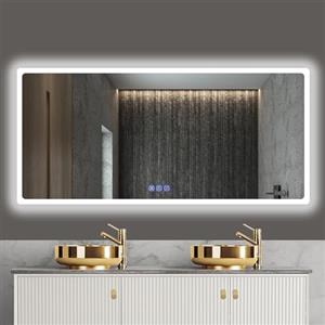 baklon Cornice singola Specchio da Bagno con Luce 150 x 70 cm, Specchio Bagno LED con Antiappannamento, 3 Colori Luce, Dimmerabile, Funzione Memoria, IP65, Vetro Temperato