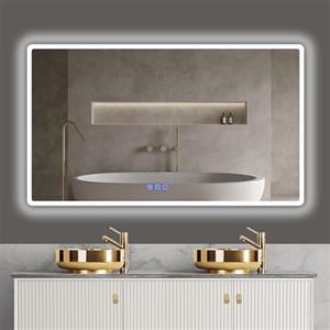 baklon Cornice singola Specchio da Bagno con Luce 120 x 70 cm, Specchio Bagno LED con Antiappannamento, 3 Colori Luce, Dimmerabile, Funzione Memoria, IP65, Vetro Temperato
