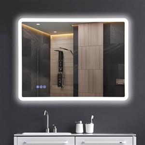 baklon Cornice singola Specchio da Bagno con Luce 80 x 60 cm, Specchio Bagno LED con Antiappannamento, 3 Colori Luce, Dimmerabile, Funzione Memoria, IP65, Vetro Temperato
