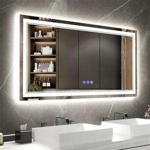 baklon Cornice doppia Specchio da Bagno con Luce 120 x 70 cm, Specchio Bagno LED con Antiappannamento, 3 Colori Luce, Dimmerabile, Funzione Memoria, IP65, Vetro Temperato