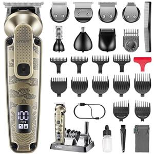 VGR 095 Regolabarba per Uomini, Set di Tagliacapelli e Regolatori Senza Fili 7 in 1 Impermeabili, Rasoio Elettrico con Lama a T Kit di Cura per Naso Corpo Orecchie Viso e Baffi, Regali per Uomini