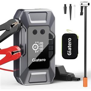 GIATERO 12V Jump Starter Avviatore Batteria Auto,4000A & 150PSI Avviatore di Emergenza per Auto con Compressore Aria Portatile (10.0L Gas or 8.0L Diesel) LCD Display, USB 3.0, Torcia a LED