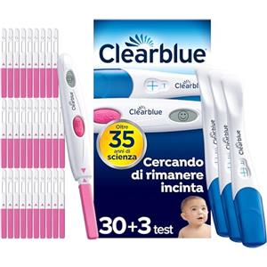 Clearblue Test di Ovulazione Clearblue Digitale, Può aiutarti a rimanere incinta, 1 Portastick Digitale e 30 Sticks + Clearblue Test di Gravidanza Rilevazione Rapida Maxiformato, 3 Test