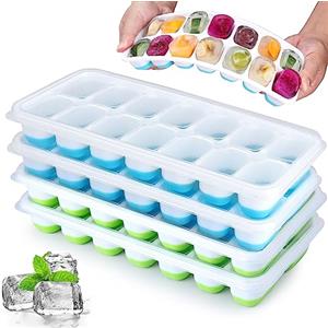 Jrisbo Set di 4 Stampo Ghiaccio con Coperchio, JRISBO Ghiaccio Stampi Silicone 100% Senza BPA e Certificato LFGB, Impilabili Salvaspazio Vaschette Formine Cubi Ghiaccio per Cocktail Whisky