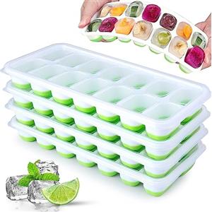 Jrisbo 4 Pezzi Stampo Cubetti di Ghiaccio con Coperchio, JRISBO Formine Cubi Ghiaccio Silicone 100% Senza BPA Certificato LFGB, Impilabili Vaschette Ghiaccio per Cocktail, Facili da Rilascio