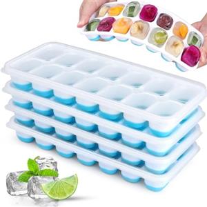 Jrisbo 4 Pezzi Stampo Cubetti di Ghiaccio con Coperchio, JRISBO Formine Cubi Ghiaccio Silicone 100% Senza BPA Certificato LFGB, Impilabili Vaschette Ghiaccio per Cocktail, Facili da Rilascio