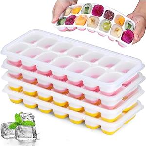 Jrisbo Set di 4 Stampo Ghiaccio con Coperchio, JRISBO Ghiaccio Stampi Silicone 100% Senza BPA e Certificato LFGB, Impilabili Salvaspazio Vaschette Formine Cubi Ghiaccio per Cocktail Whisky