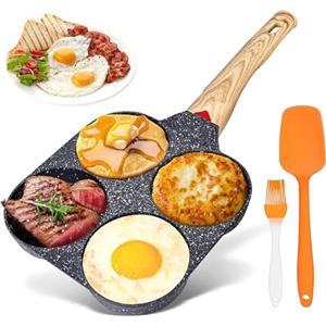 SPORWAY Padella Pancake e Frittata Antiaderente: 4 Fori in Alluminio per Crepes Hamburger Uova Fritte, per Fornello a Gas e Induzione
