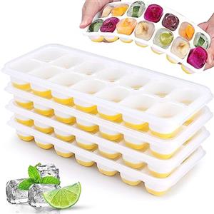 Jrisbo 4 Pezzi Stampo Cubetti di Ghiaccio con Coperchio, JRISBO Formine Cubi Ghiaccio Silicone 100% Senza BPA Certificato LFGB, Impilabili Vaschette Ghiaccio per Cocktail, Facili da Rilascio (Giallo)