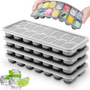 Jrisbo Set di 4 Stampo Ghiaccio con Coperchio, JRISBO Ghiaccio Stampi Silicone 100% Senza BPA e Certificato LFGB, Impilabili Salvaspazio Vaschette Formine Cubi Ghiaccio per Cocktail Whisky