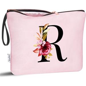 Vavabox Beauty case con iniziali personalizzate dalla A alla Z, regalo di compleanno per donne, regalo per sposa, damigella d'onore (R, Pink)
