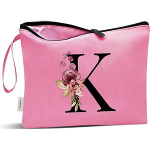 Vavabox Beauty case con iniziali personalizzate dalla A alla Z, regalo di compleanno per donne, regalo per sposa, damigella d'onore (K, Peach)