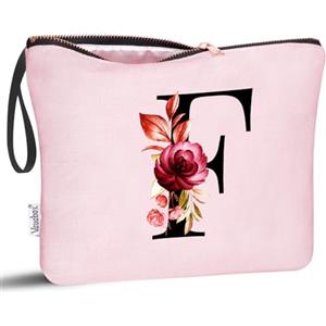 Vavabox Beauty case con iniziali personalizzate dalla A alla Z, regalo di compleanno per donne, regalo per sposa, damigella d'onore (F, Pink)