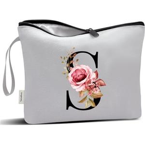 Vavabox Beauty case con iniziali personalizzate dalla A alla Z, regalo di compleanno per donne, regalo per sposa, damigella d'onore (S, Grey)